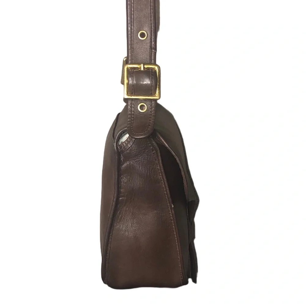 Vintage COACH Mahogany Brown Glove Tanned Leather Courier Saddle Bag EUC NYC